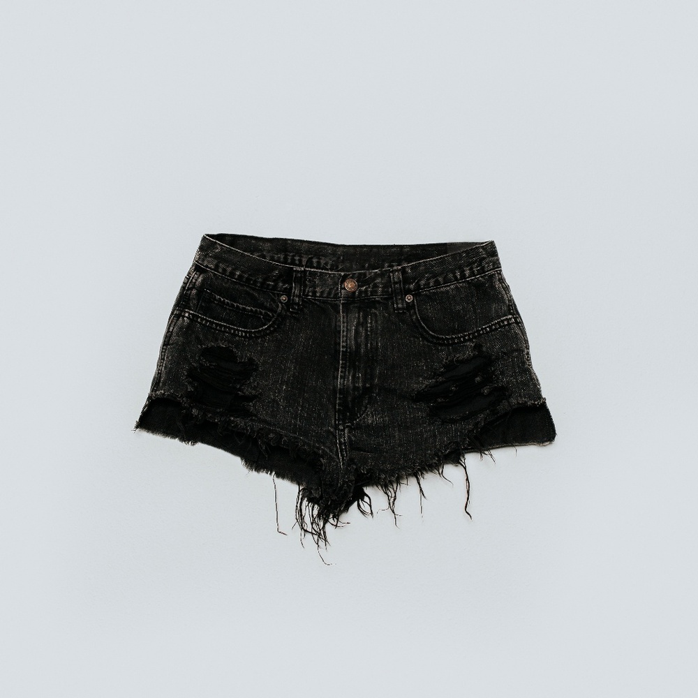 HIGH WAISTED Black Distressed Jean Shorts